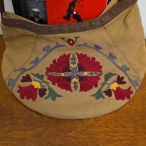 Lucky Brand Tan Floral Embroidered Shoulder Bag